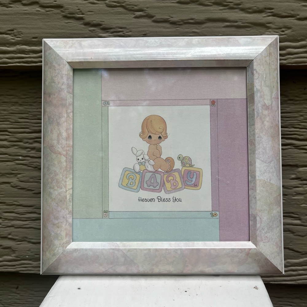 Precious Moments “Heaven Bless You” Baby Room Wall Frame Pastel Nursery Decor